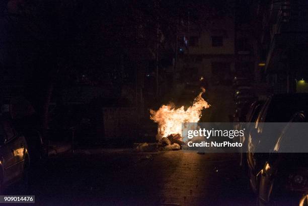 Antifa, Anarchist and Leftist groups demonstrate and fight with the police in Thessaloniki, Greece, on 22 January 2018. An antifa-occupied building...