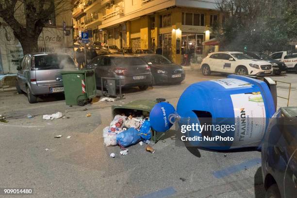 Antifa, Anarchist and Leftist groups demonstrate and fight with the police in Thessaloniki, Greece, on 22 January 2018. An antifa-occupied building...