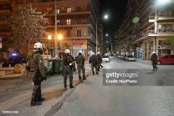 Antifa, Anarchist and Leftist groups demonstrate and fight with the police in Thessaloniki, Greece, on 22 January 2018. An antifa-occupied building...