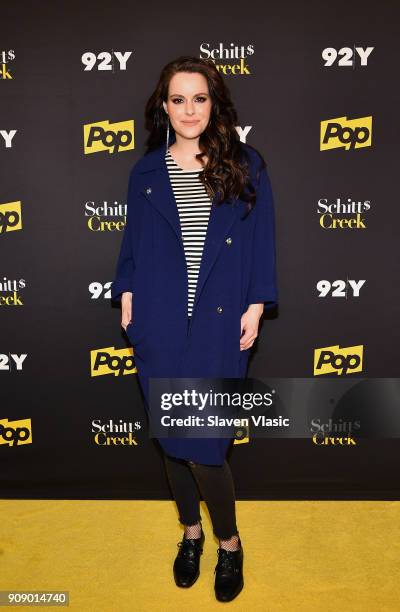 Actress Emily Hampshire attends An Evening with the Cast of "Schitt's Creek" at 92nd Street Y on January 22, 2018 in New York City.