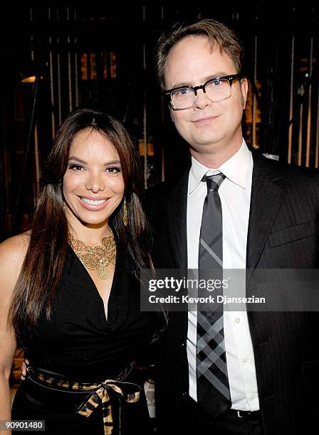 Race car driver Milka Duno and actor Rainn Wilson pose during the 2009 ALMA Awards held at Royce Hall on September 17, 2009 in Los Angeles,...