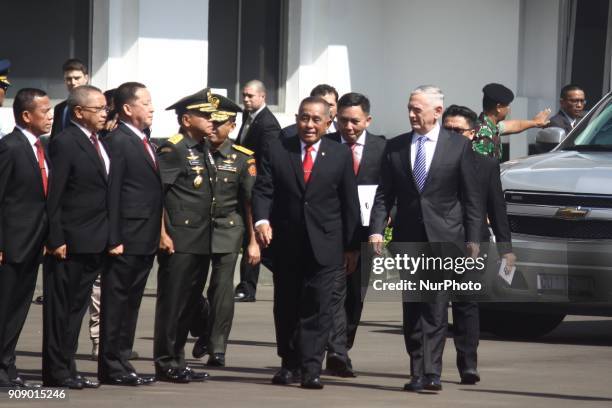 Defense Secretary James Mattis was accompanied by Indonesia's Defense Minister to inspect troops at a welcoming ceremony at the Defense Ministry...