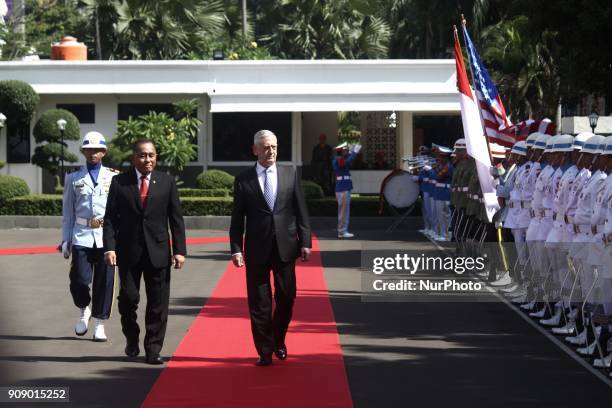 Defense Secretary James Mattis was accompanied by Indonesia's Defense Minister to inspect troops at a welcoming ceremony at the Defense Ministry...