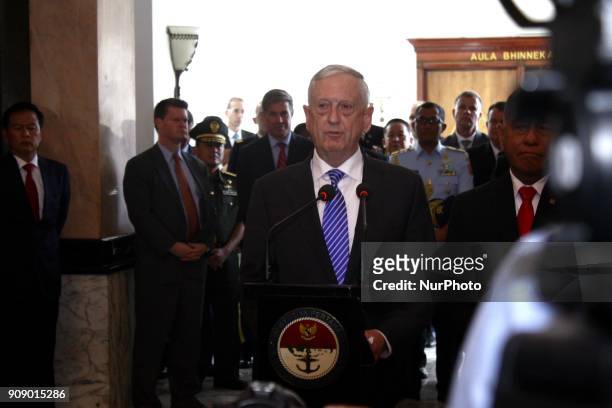 Defense Secretary James Mattis and Defense Minister Ryamizard Ryacudu held a press conference on the outcome of a bilateral defense meeting at the...