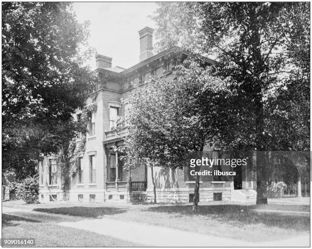 antique photograph of world's famous sites: president harrison's house, indianapolis - indiana home stock illustrations
