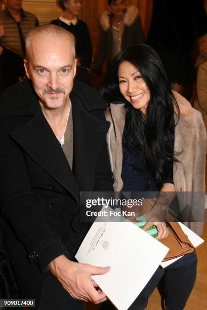 Olivier Maury and Anggun attend the On Aura Tout Vu Haute Couture Spring Summer 2018 show as part of Paris Fashion Week on January 22, 2018 in Paris,...