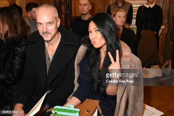 Olivier Maury and Anggun attend the On Aura Tout Vu Haute Couture Spring Summer 2018 show as part of Paris Fashion Week on January 22, 2018 in Paris,...