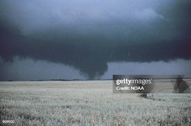 Funel cloud forms from a tornado at Mayfield, Oklahoma May 16, 1977.