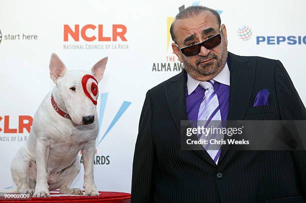 Actor Ken Davitian poses with Bullseye, the Target dog, at the 2009 ALMA Awards held at Royce Hall on September 17, 2009 in Los Angeles, California.