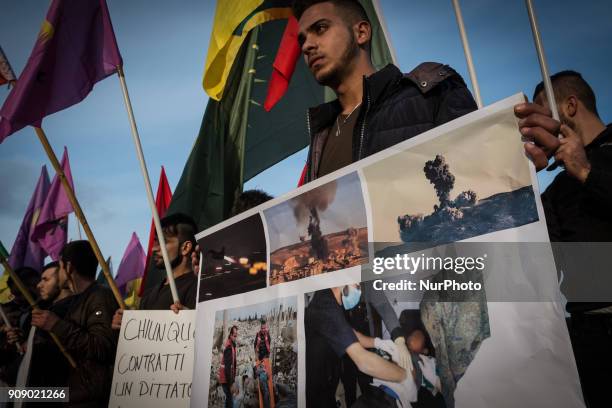 The Kurdish community protests denounce Russia's complicity with Turkey in the bombardments of Turkey's military against the militia of the Kurdish...