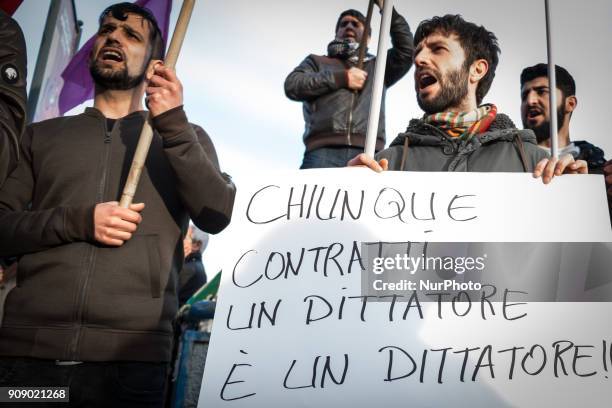 The Kurdish community protests denounce Russia's complicity with Turkey in the bombardments of Turkey's military against the militia of the Kurdish...