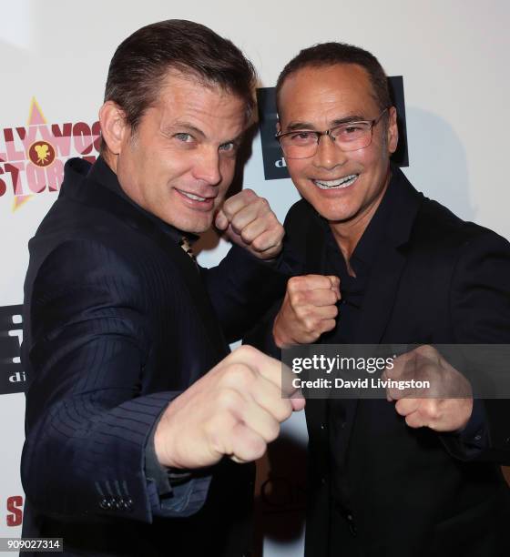 Actor Casper Van Dien and actor/director Mark Dacascos attend the premiere of ITN Distribution's "Showdown in Manila" at Laemmle's Ahrya Fine Arts...