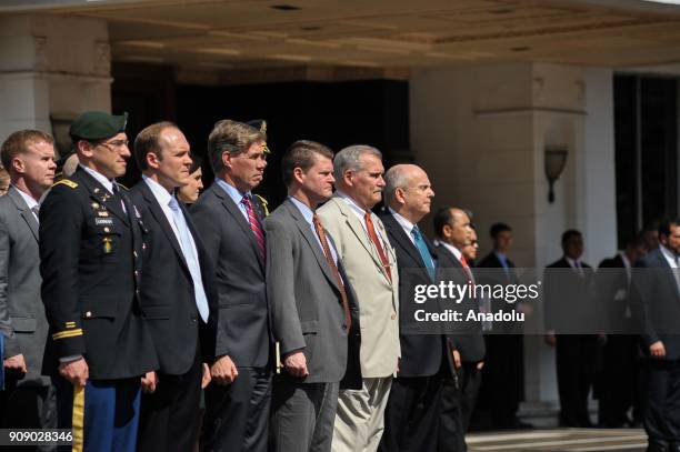 Defense Secretary staff are seen during an official ceremony at Ministry of Defense Office in Jakarta, Indonesia on January 23, 2018.