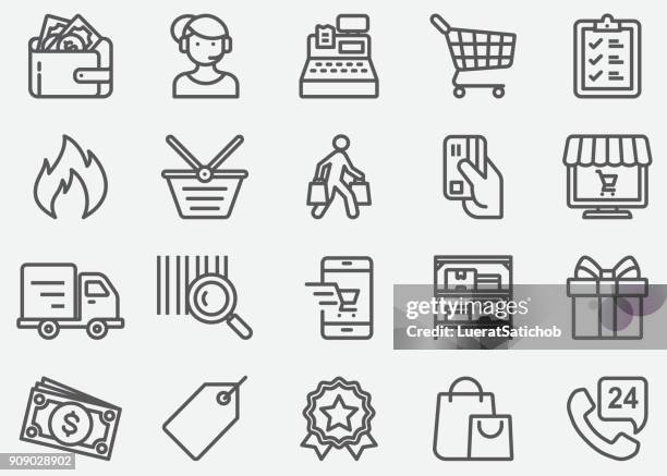 shopping linie symbole - einkaufswagen stock-grafiken, -clipart, -cartoons und -symbole