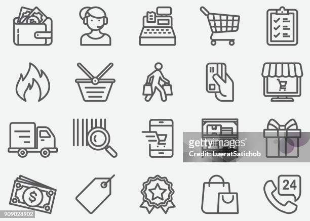 illustrazioni stock, clip art, cartoni animati e icone di tendenza di icone della linea shopping - vendita al dettaglio