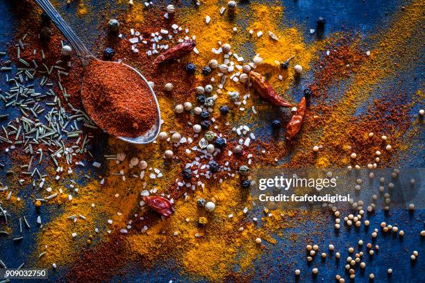 ground spices background - açafrão da índia imagens e fotografias de stock