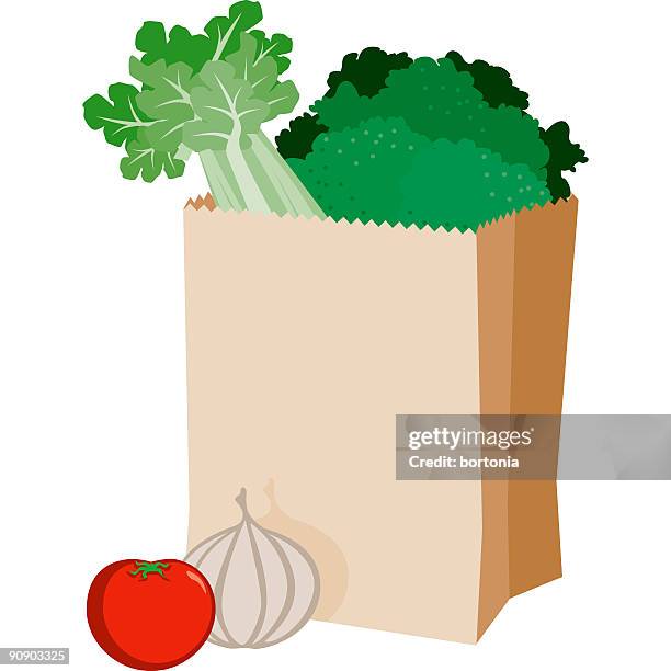 bag of groceries - celery stock illustrations