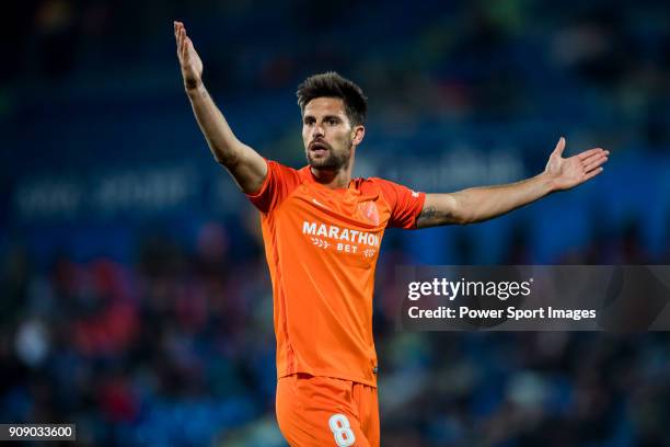 Adrian Gonzalez Morales of Malaga CF reacts during the La Liga 2017-18 match between Getafe CF and Malaga CF at Coliseum Alfonso Perez on 12 January...