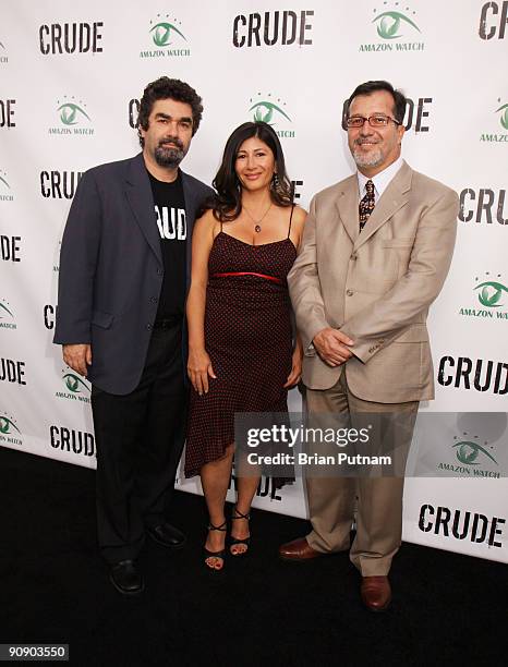 Director Joe Berlinger, 'Amazon Watch' director Atossa Soltani and General Consul of Ecuador Dr. Fernando Chaves arrive for the screening of the film...