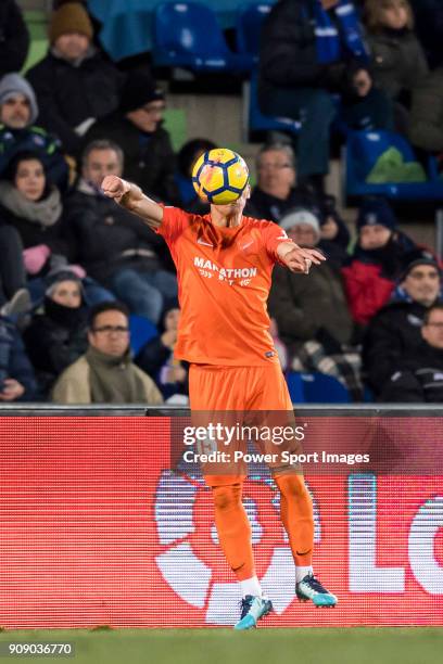 Federico Ricca Rostagnol of Malaga CF in action during the La Liga 2017-18 match between Getafe CF and Malaga CF at Coliseum Alfonso Perez on 12...