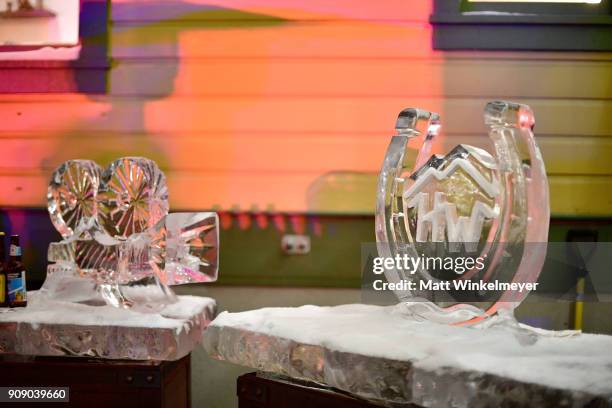 Ice sculptures on display at the Cinetic Sundance Party 2018 at High West Distillery on January 22, 2018 in Park City, Utah.