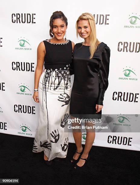 Actresses Q'Orianka Kilcher and Sonia Rockwell arrives for the screening of the film 'CRUDE' at Harmony Gold Theatre on September 17, 2009 in Los...