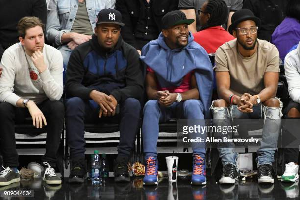 Boxer Floyd Mayweather, Jr. Attends a basketball game between the Los Angeles Clippers and the Minnesota Timberwolves at Staples Center on January...