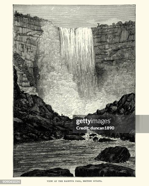 kaieteur falls, british guiana, 19th century - kaieteur falls stock illustrations