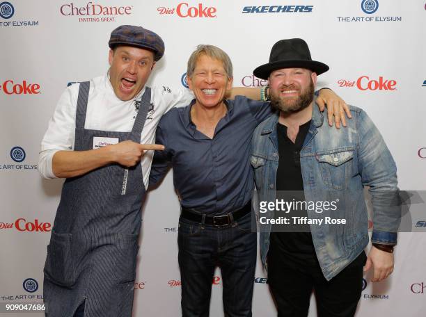 Top Chef Brian Malarkey, founder of ChefDance Kenny Grisold and recording artist Ryan Innes attend ChefDance on January 22, 2018 in Park City, Utah.