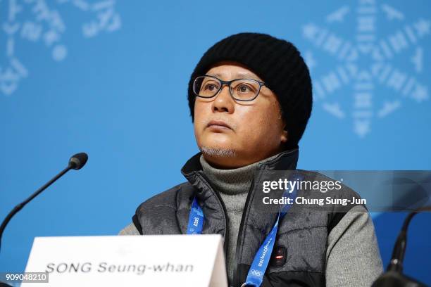 Song Seung-Whan, a cheif director of the PyeongChang 2018 Winter Olympics Opening and Closing ceremony attends the briefing for Opening and Closing...