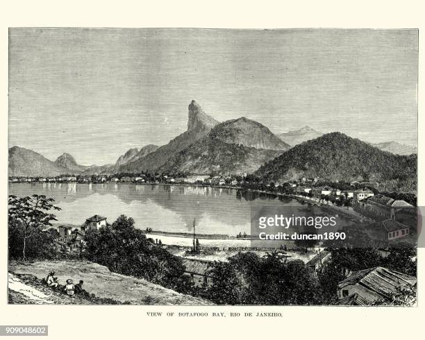 botafogo bay, rio de janeiro, brazil 19th century - rio de janeiro stock illustrations