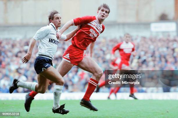 Tottenham 3-2 Middlesbrough, league match at White Hart Lane, Saturday 24th September 1988. Paul Walsh & Gary Pallister.