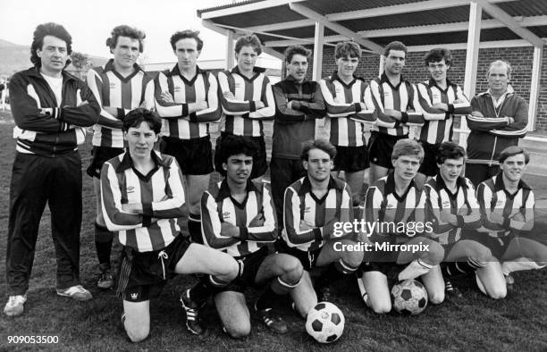 Guisborough Town F.C., champions of the junior league. Back row left to right: Andrew Myers, Peter Speck, Martin Hedgeley, Stephen Wardell, Paul...