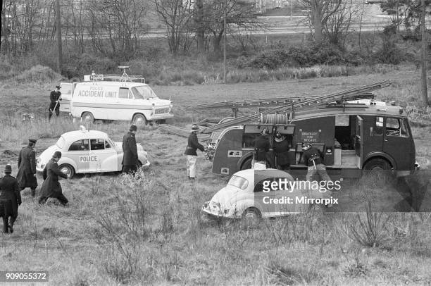 Scene from the film 'Offence' being rehearsed on waste ground in Bracknell, 6th April 1972.