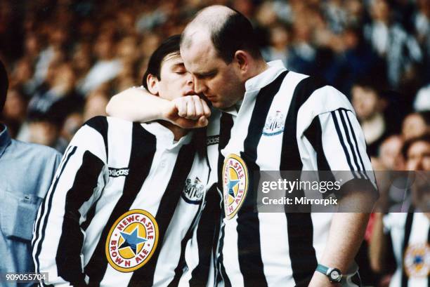 Premier League match at St James Park. Newcastle United 1 v 1 Tottenham Hotspur on the final day of the season. Dejected fans at the end as Newcastle...