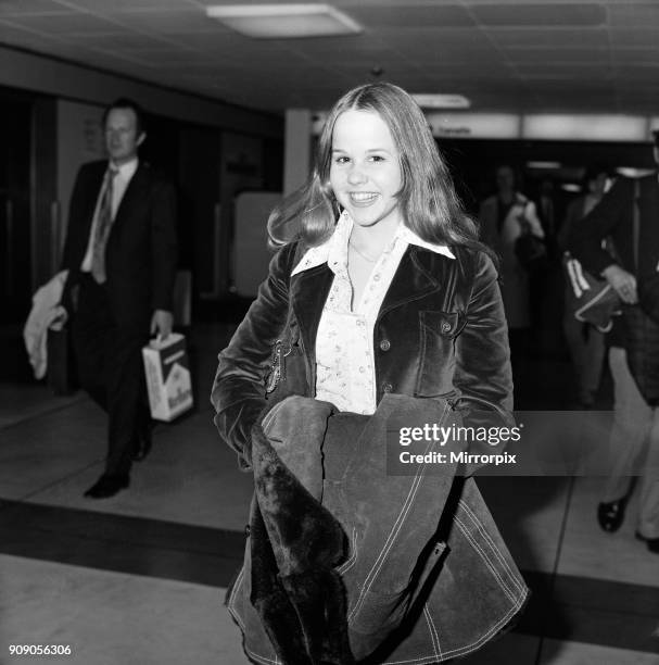 Linda Blair, aged 15, who is the child star of the film 'The Exorcist'. Pictured at Heathrow Airport. Linda is in the UK for a week of press and TV...