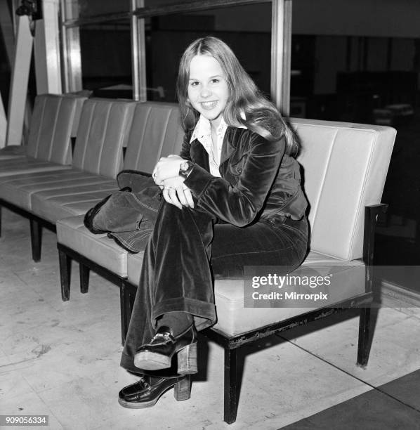 Linda Blair, aged 15, who is the child star of the film 'The Exorcist'. Pictured at Heathrow Airport. Linda is in the UK for a week of press and TV...