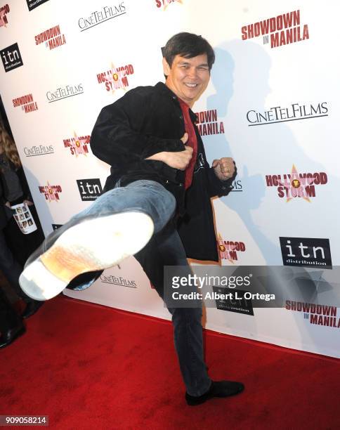 Actor Don 'The Dragon' Wilson arrives for the Premiere Of ITN Distribution's "Showdown In Manila" held at Laemmle's Ahrya Fine Arts Theatre on...