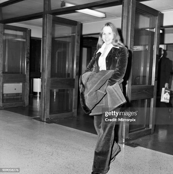 Linda Blair, aged 15, who is the child star of the film 'The Exorcist'. Pictured at Heathrow Airport. Linda is in the UK for a week of press and TV...