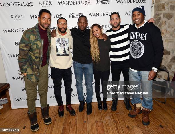 Omari Hardwick, Qasim Basir, Meagan Good, Dijon Talton and Datari Turner attend the WanderLuxxe House with Apex Social Club and Tesla presents A BOY....