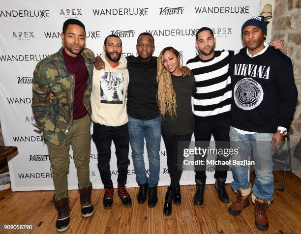 Omari Hardwick, Qasim Basir, Meagan Good, Dijon Talton and Datari Turner attend the WanderLuxxe House with Apex Social Club and Tesla presents A BOY....