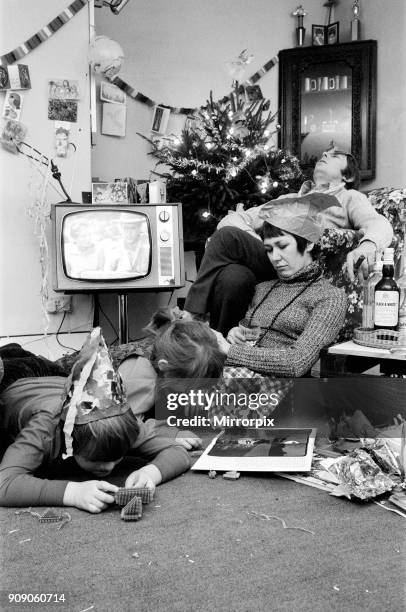 Typical family scene around the television on Christmas day. Hampstead, 20th December 1970.