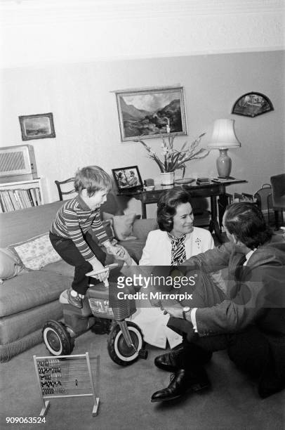 Rupert Thorpe, who will be four in April, pictured with his new mother-to-be, Lady Marion Harewood and his father Jeremy Thorpe at their London home,...