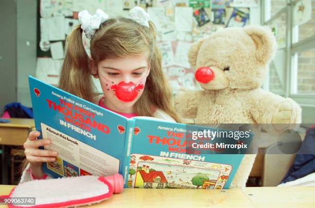 Pupils from Turves Green Girls School in Longbridge who were allowed to dress in night wear in order to raise money for Comic Relief, 15th March 1991.