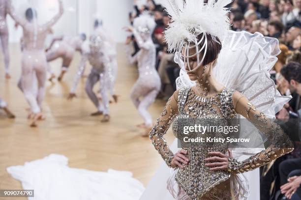 Model walks the runway during the On Aura Tout Vu Spring Summer 2018 show as part of Paris Fashion Week on January 22, 2018 in Paris, France.