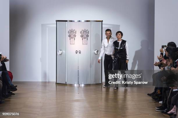 Yassen Samouilov and Livia Stoianova acknowledge the audience during the On Aura Tout Vu Spring Summer 2018 show as part of Paris Fashion Week on...