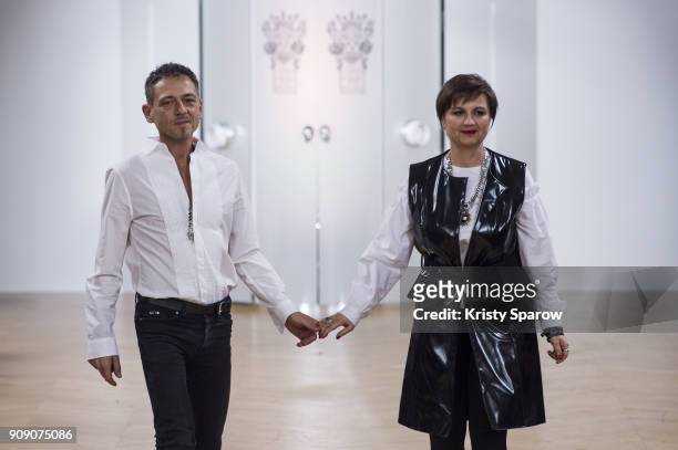 Yassen Samouilov and Livia Stoianova acknowledge the audience during the On Aura Tout Vu Spring Summer 2018 show as part of Paris Fashion Week on...