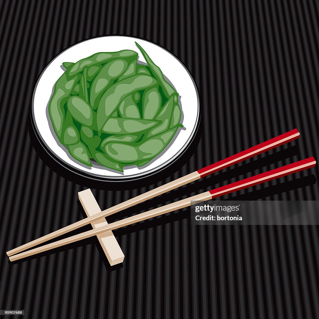 Edamame and chopsticks