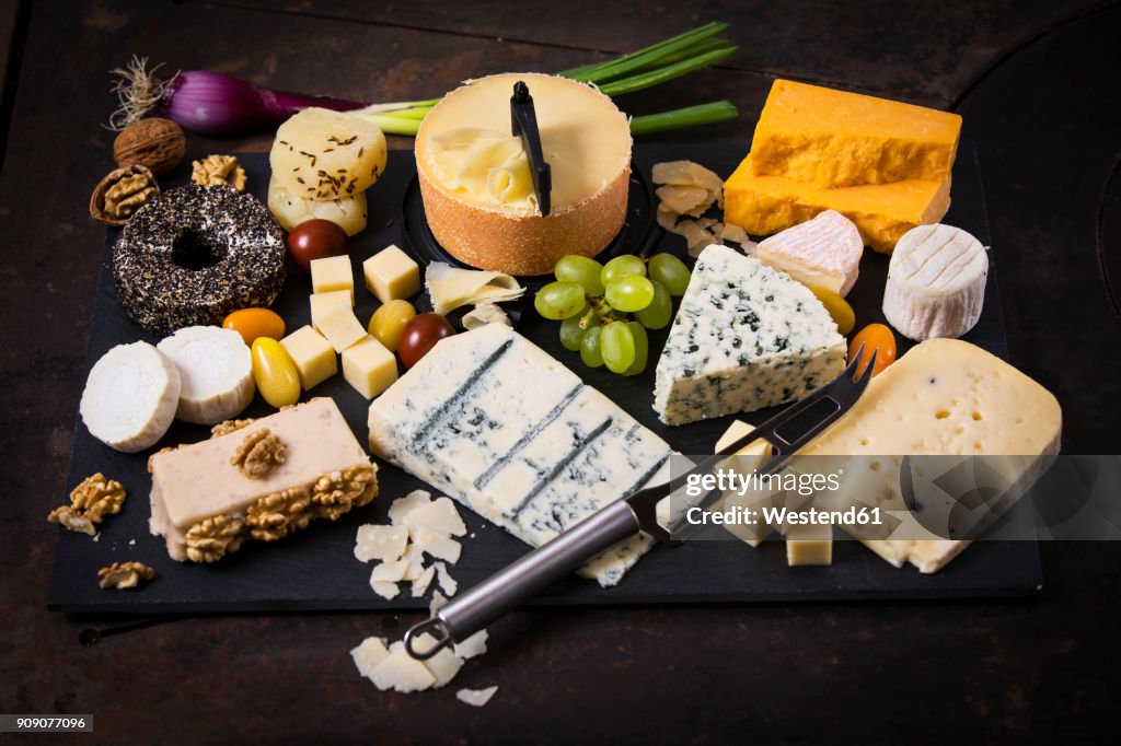 Cheese Platter, cheddar, tete de moine, gorgonzola, goat cheese, french sheep cheese, butter cheese, blue cheese, processed cheese with walnut, pepper cheese, hand cheese, gouda, parmesan