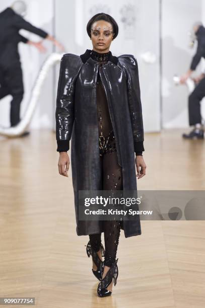 Model walks the runway during the On Aura Tout Vu Spring Summer 2018 show as part of Paris Fashion Week on January 22, 2018 in Paris, France.